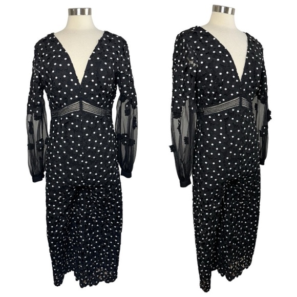 SELF-PORTRAIT Black Daisy Dot Lace Jumpsuit size 6 - Picture 2 of 14